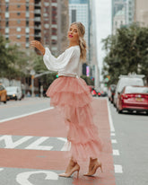 Liza High Low Tiered Tulle Maxi Skirt - Blush